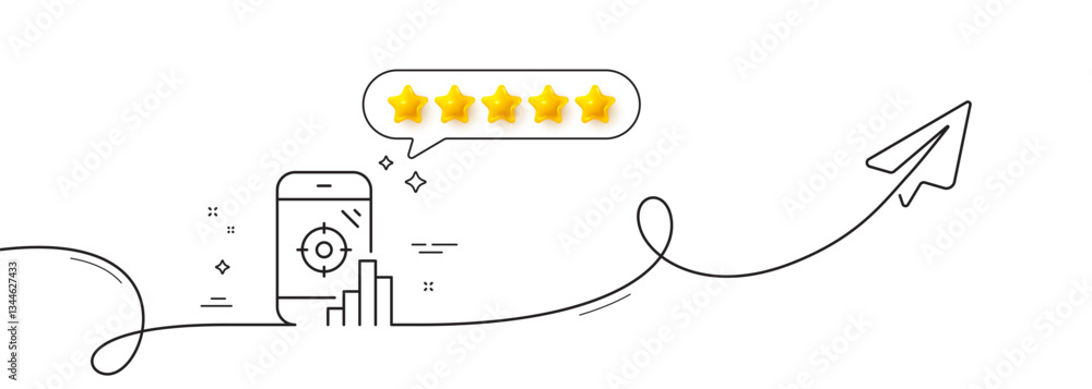 Poster seo phone line icon. continuous line with share plane. search engine optimization sign. aim target s