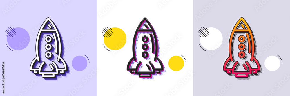 Poster rocket line icon. halftone dotted pattern. gradient icon with grain shadow. spaceship transport sign