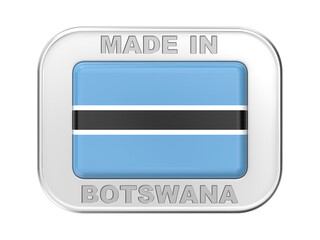 Made in Botswana, silver badge with the national flag of Botswana