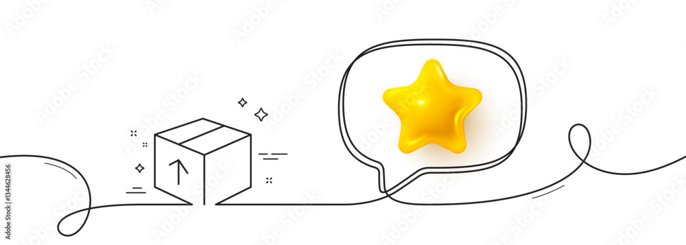 Poster delivery box line icon. continuous line with 3d star. logistics shipping sign. parcels tracking symb