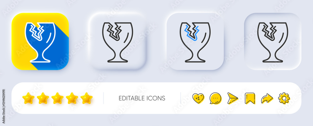 Poster fragile package line icon. neumorphic, flat shadow, 3d buttons. delivery service sign. safe shipping