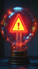 Glowing lightbulb with a red warning sign inside.