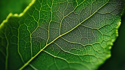 Obraz premium Vivid Green Leaf Close Up Showing Intricate Vein Texture Macro