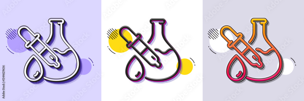 Poster chemistry experiment line icon. halftone dotted pattern. gradient icon with grain shadow. laboratory