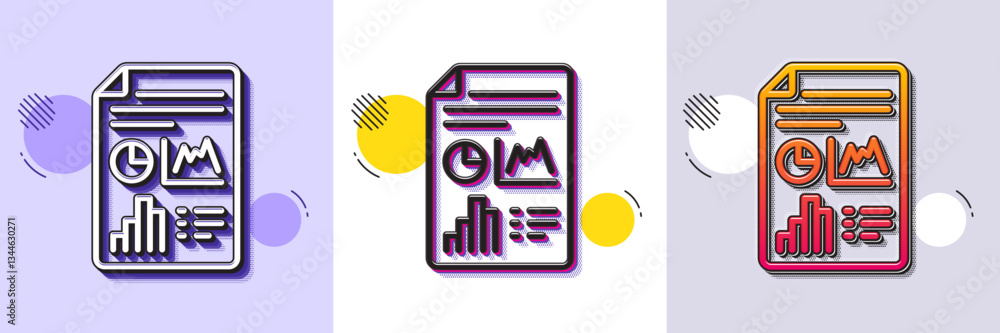 Poster report document line icon. halftone dotted pattern. gradient icon with grain shadow. column graph si