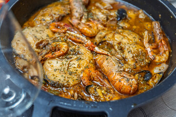 Seafood Stew in Black Pot