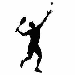 A silhouette of a tennis player in motion, showcasing an athletic jump with dynamic action and a graceful pose, designed in a vector style