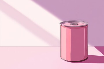 A stylized pink can illuminated by soft shadows in a scene