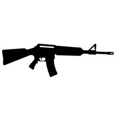 Assault rifle vector illustration isolated on white background showing a black automatic weapon with a sleek design, suitable for military or army-themed graphics