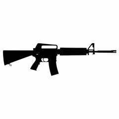 Assault rifle vector illustration isolated on white background showing a black automatic weapon with a sleek design, suitable for military or army-themed graphics