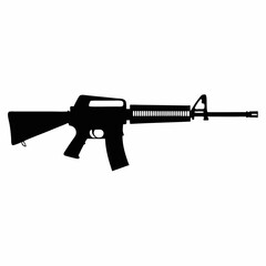 Assault rifle vector illustration isolated on white background showing a black automatic weapon with a sleek design, suitable for military or army-themed graphics