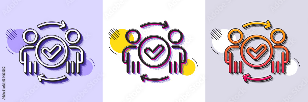 Poster approved teamwork line icon. halftone dotted pattern. gradient icon with grain shadow. accepted team