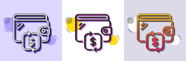 Wallet line icon. Halftone dotted pattern. Gradient icon with grain shadow. Transfer money purse sign. Cash budget symbol. Line wallet icon. Various designs. Vector