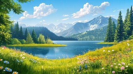 Serene Mountain Lake View with Crystal Clear Waters and Vibrant Nature