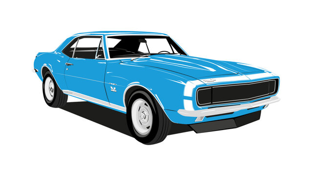 Template of a classic retro custom muscle car isolated on white background, vector illustration of an American muscle car.