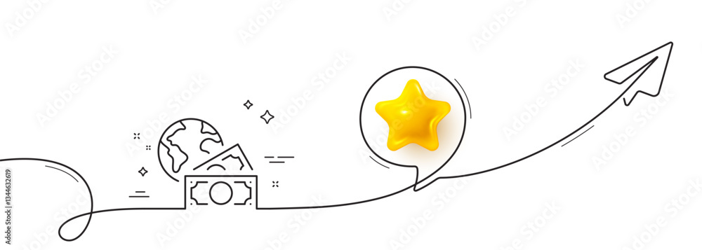Poster global business line icon. continuous line with share plane. internet payment sign. social charity s