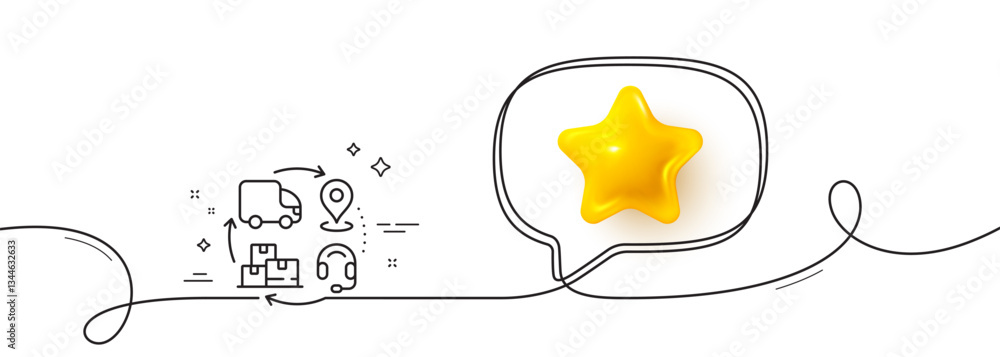 Poster supply chain line icon. continuous line with 3d star. delivery logistics sign. products supplier sym