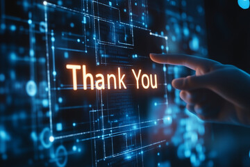 Digital gesture of gratitude in a modern tech environment at night
