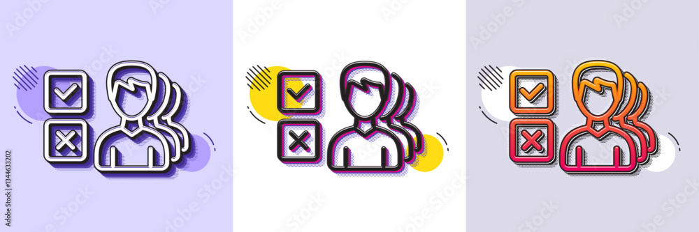 Poster choice line icon. halftone dotted pattern. gradient icon with grain shadow. select answer sign. busi