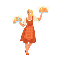 Woman Character with Mug at Beer Festival Vector Illustration