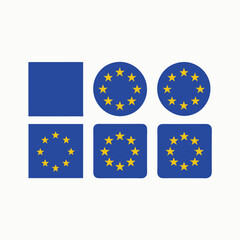 Set vector Ukrainian American European Union Flag in shape of Heart isolated transparent background.. European Union flag with blue background and yellow stars