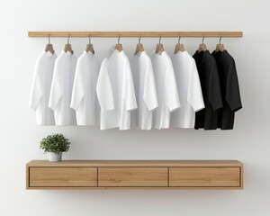 Wallmounted wooden wardrobe with floating drawers, contemporary spacesaving solution