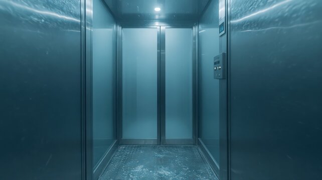 Teal Modern Elevator Interior with Sparkling Floor
