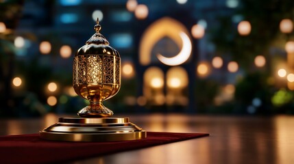 Golden arabesque lantern with ornamental design for festive occasions