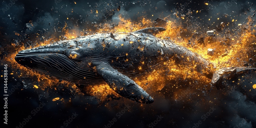 Aufkleber a majestic whale surrounded by exploding particles in deep space