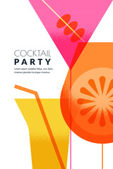 Poster, banner, party invitation with colorful cocktails. Vector illustration. Design for alcoholic drinks bar menu