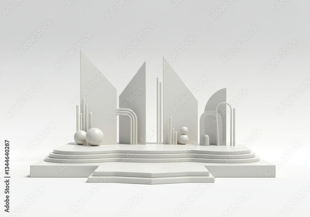 Poster abstract white geometric stage design with various shapes and forms