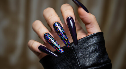 Elegant Long Purple Stiletto Nails with Artistic Accent