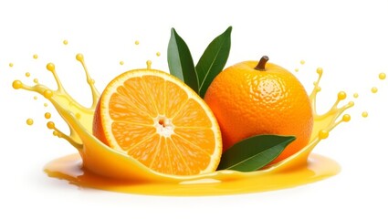 Dynamic splash of oranges with juice