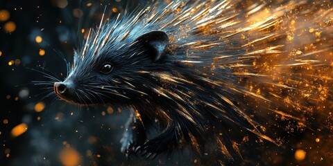 A detailed portrait of a stylized artistic spiky hedgehog creature