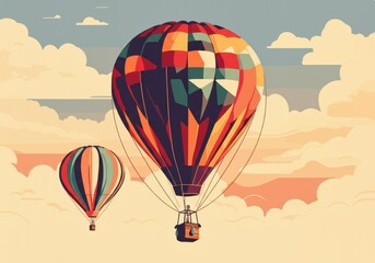Obraz premium Colorful hot air balloons soaring through a vibrant sky at sunset