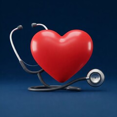 A cartoon stethoscope listens to a cartoon heart on a blue background. Bright and playful, ideal for children's medical apps and health-related designs. Format: 1:1.