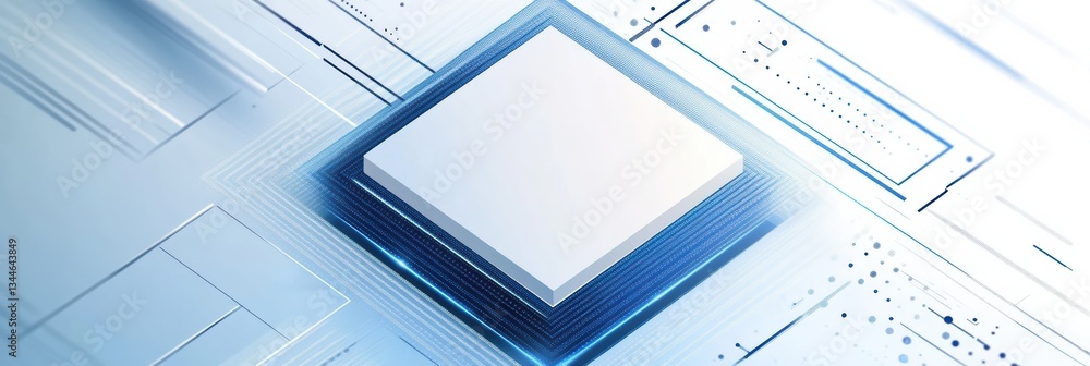 Poster modern abstract design featuring a white and blue square shape with geometric patterns