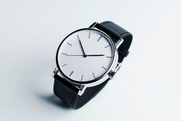 A stylish wristwatch displays time on a clean white background