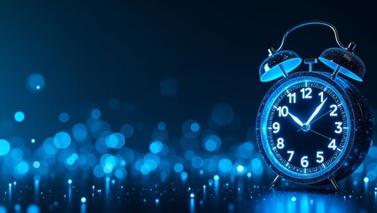 Futuristic digital alarm clock in wireframe design