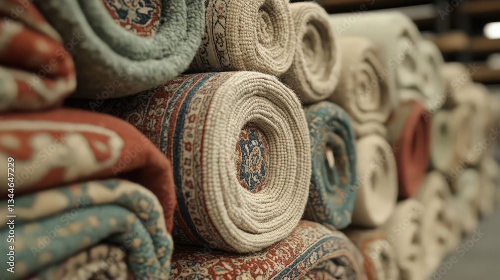 Poster rolled carpets: colorful textiles and intricate patterns