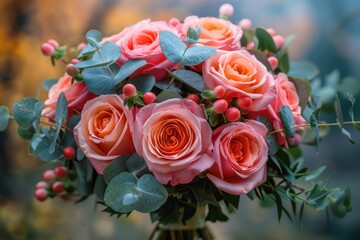 Fototapeta premium A beautiful bouquet of roses with vibrant colors on display