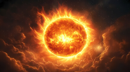 Obraz premium Sun Surrounded by Flames in Outer Space