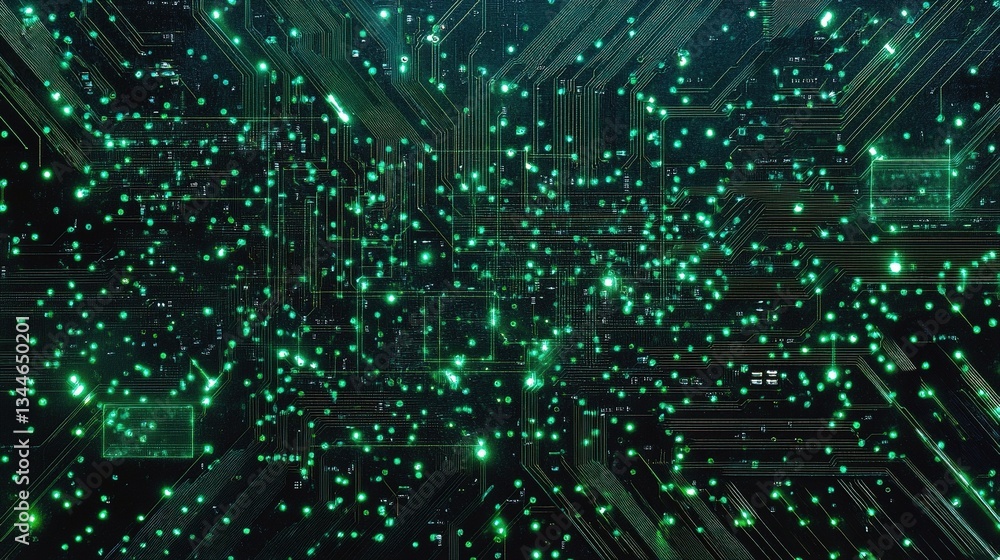 Poster close-up view of printed circuit board with microchip and components