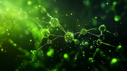 Green Molecule 3D : At the Atomic Level - Abstract 3D of green molecules, symbolizing science, nature, technology, growth, and connection. High-resolution