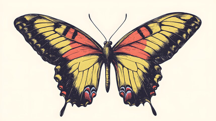 Professional Detailed Sketch of Tropical Butterfly Cartoon Vector for Design Projects