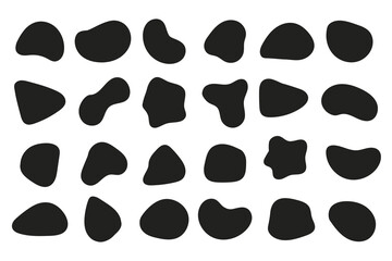 Set of abstract flowing liquid shapes. Fluid blob, stone or water. Creative asymmetric frame template. Black irregular shapes. Vector illustrations.