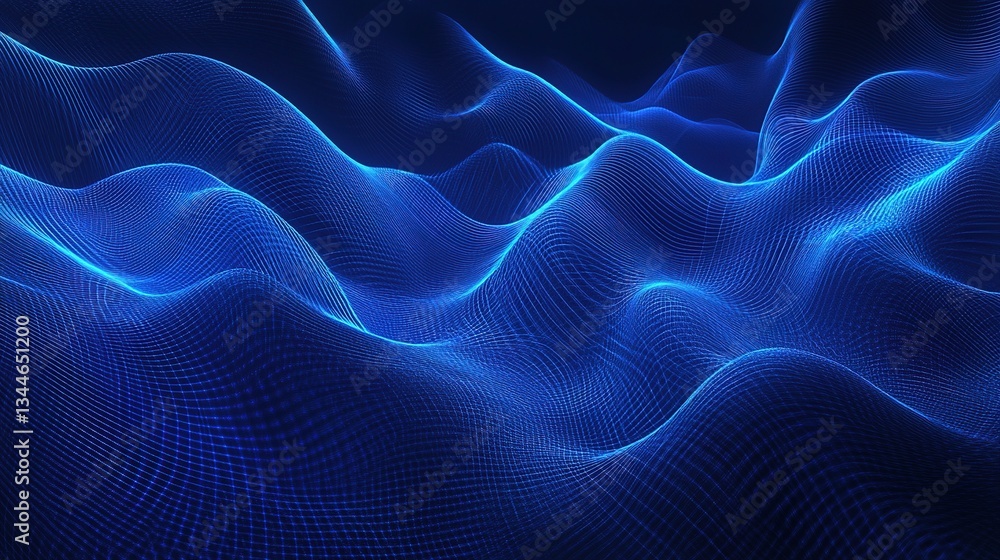 Poster blue flowing digital lines in a binary data landscape