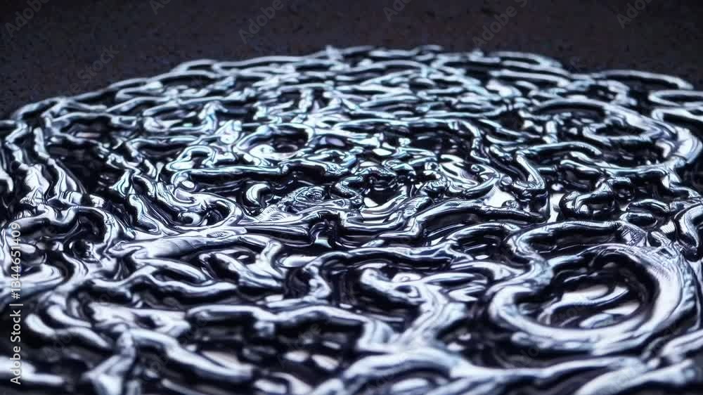 Aufkleber dark metallic liquid surface with intricate swirling patterns and bright orange heat spots creating 