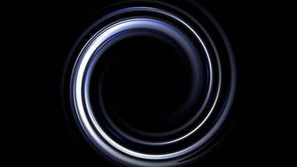 Bright white  animated led tunnel. Colorful effect abstract of colored radial background. Blue curved spirals and glowing spheres.