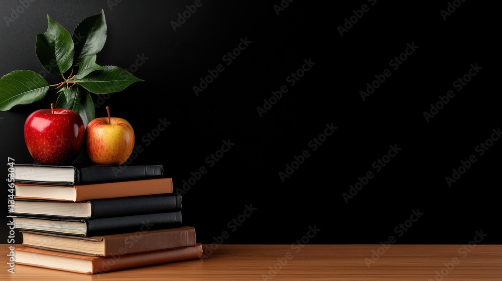 Poster A stack of books and two apples sit on a table